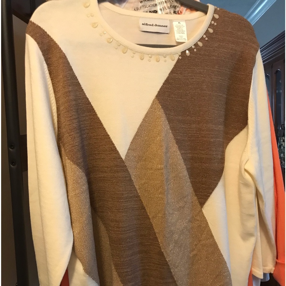 Alfred Dunner brown and cream lightweight sweater, size XL, NWOT